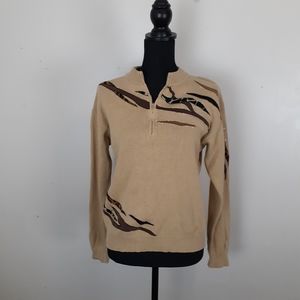 Vtg Nancy Bolen City Girl Sweater 1/4 Zip Mock Neck Long Sleeved Animal Print
